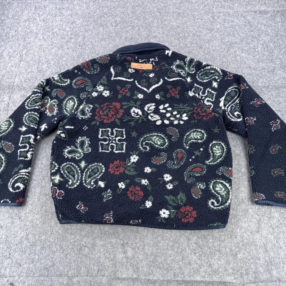 Kith Pinehurst Sherpa Fleece Jacket Mens Large Navy Paisley Snap Front Bomber - Picture 4 of 11